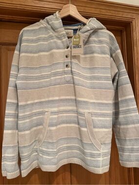 Fat Face Striped Hooded Pullover - Light Blue & Cream